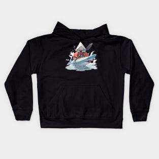 Anime Gurl in a Shark Shaped Kayak Kids Hoodie